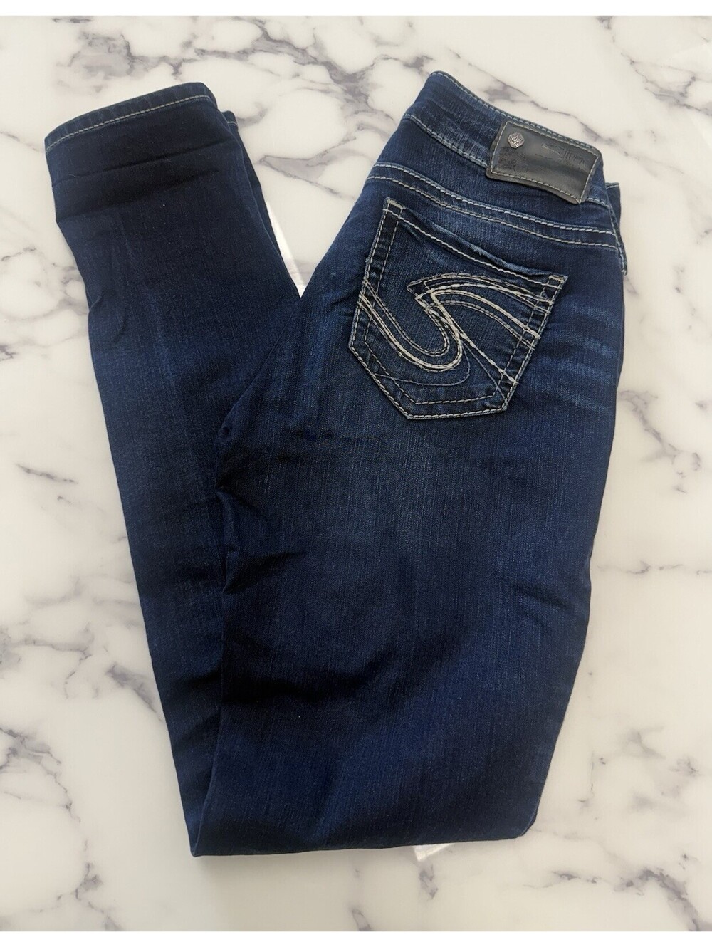 Silver Denim Suki Super Stretch Mid Skinny Women’s Dark Denim Jeans 26W 31L
